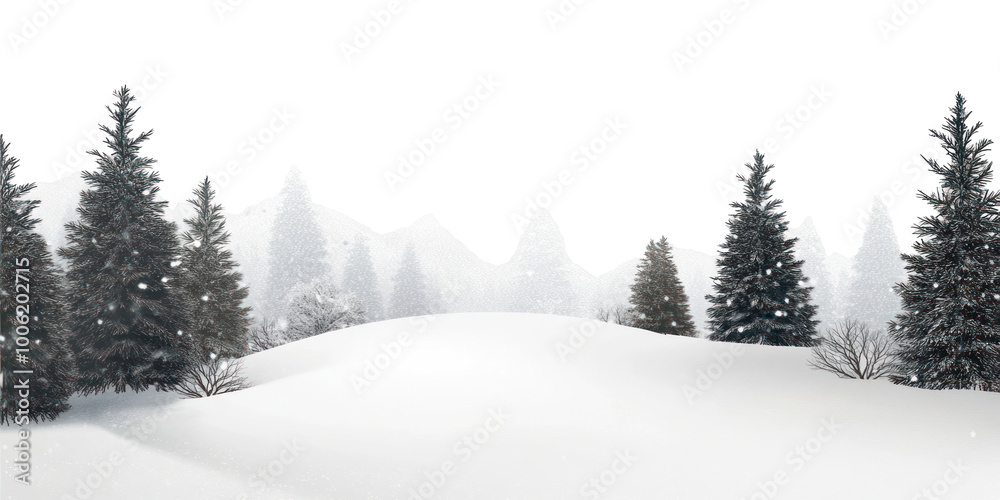 Obraz premium PNG A snowy landscape with pine trees covered in snow background scenery winter.