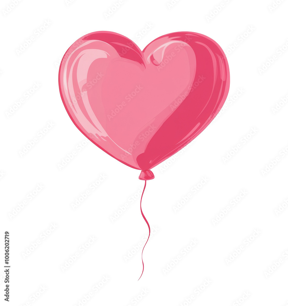 A bright pink heart-shaped balloon floating gently against a white background