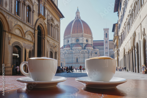 Fototapeta Naklejka Na Ścianę i Meble -  Cappuccinos and Cathedral in Morning Sun 