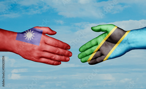 Tanzania and Taiwan country handshaking with flags, consensus concept international co-operation illustration photo