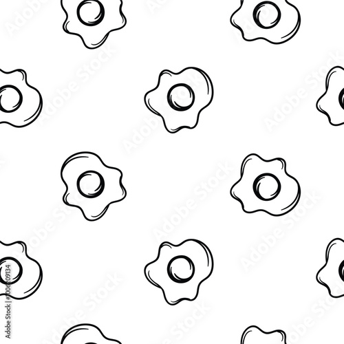 Simple black and white pattern with scrambled eggs. Vector background with food. Design of cafes, restaurants, menus. Design for wrapping paper