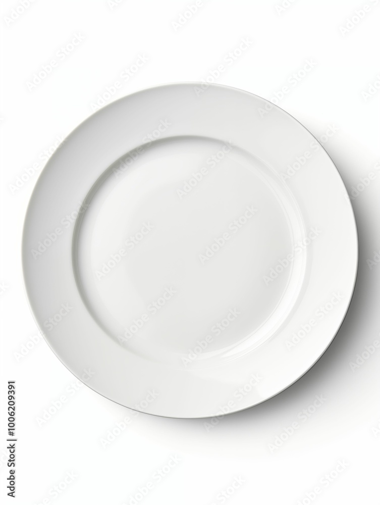 Top view of empty white ceramic plate isolated on white background. Generative ai Top view of empty white ceramic plate isolated on white background. Generative ai