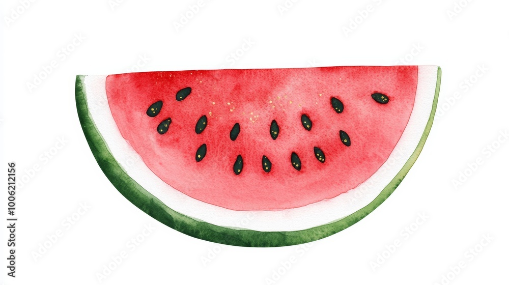 A whimsical, hand-painted watermelon wedge adorned with glittery gold details, blending art and nature. A whimsical, hand-painted watermelon wedge adorned with glittery gold details, blending art and nature.