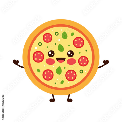 Pizza Food Eat Meal Cuisine Animation Kawaii Character
