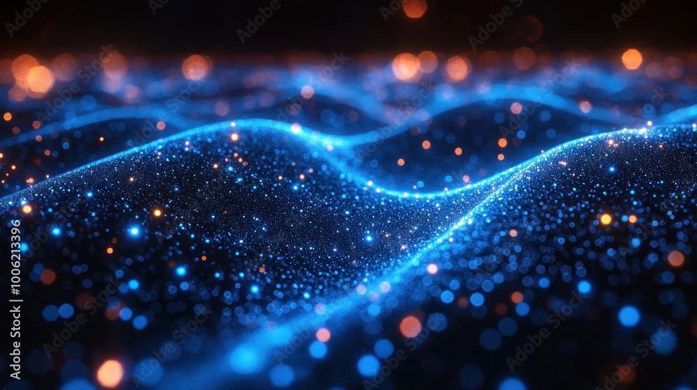 Abstract Blue and Orange Glowing Particles