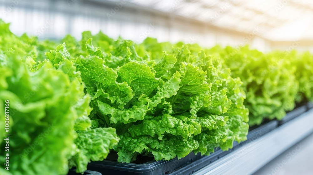 Fresh, vibrant rows of leafy green lettuce flourishing in a greenhouse, highlighting sustainable agriculture and healthy living. Fresh, vibrant rows of leafy green lettuce flourishing in a greenhouse, highlighting sustainable agriculture and healthy living.