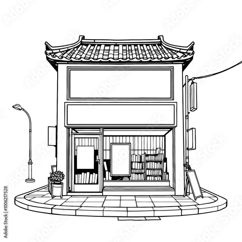 illustration of a store front with a sign for coloring.