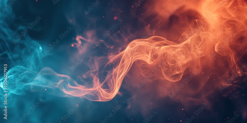 A captivating blend of blue and orange smoke swirling together, creating a mesmerizing abstract visual effect. A captivating blend of blue and orange smoke swirling together, creating a mesmerizing abstract visual effect.