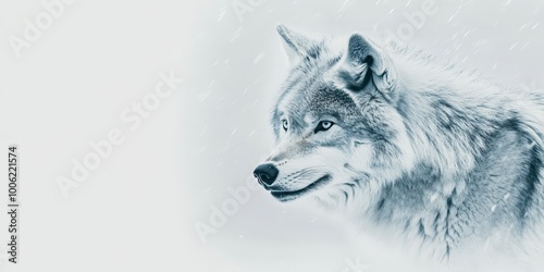 A majestic wolf in a snowy landscape, showcasing serene beauty and wild elegance in its captivating gaze. photo