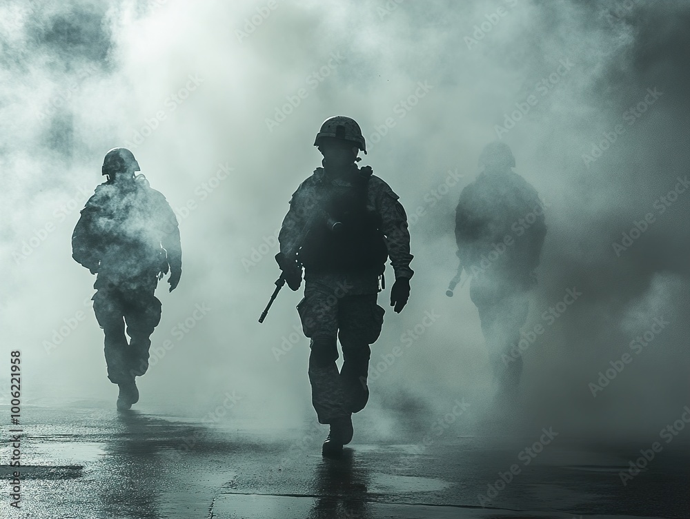 Soldiers in Smoke: A Dramatic Battlefield Scene Soldiers in Smoke: A Dramatic Battlefield Scene