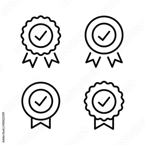 Award medal check mark icon set