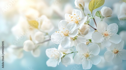 Delicate White Flowers on Soft Blue Background