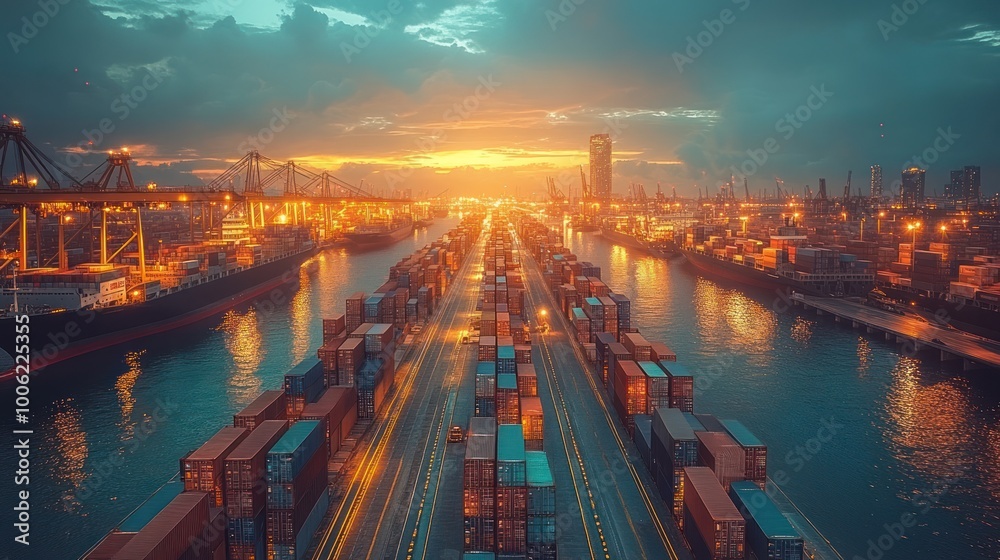 Fototapeta premium Containers at Sunset