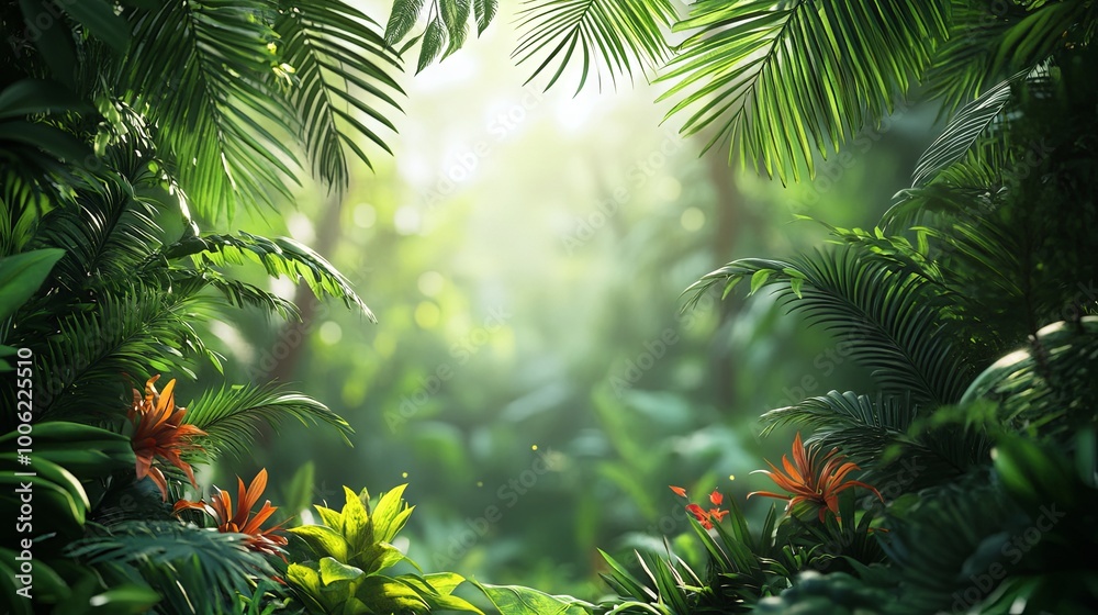 Tropical jungle background with copy space for text or image