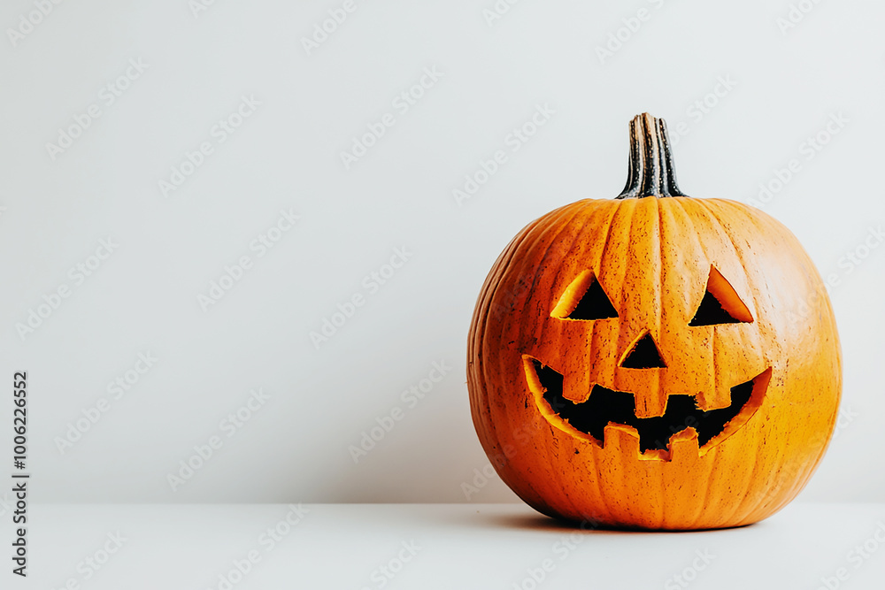 Jack O Lantern halloween pumpkin on grey background Jack O Lantern halloween pumpkin on grey background