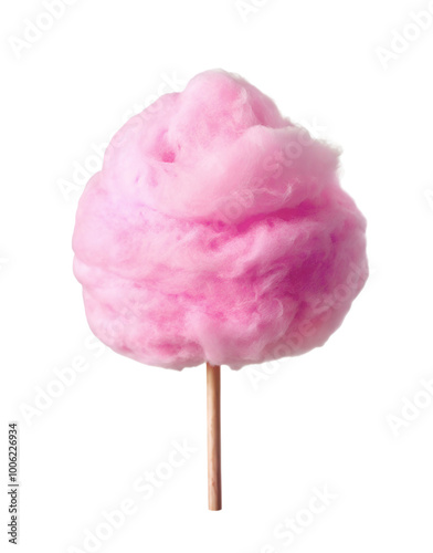 Pink cotton candy on stick isolated on transparent background. Stick with yummy cotton, png