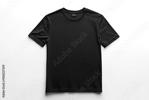 A plain black t-shirt mockup on a white background, styled with no wrinkles and in high resolution. Created with Ai