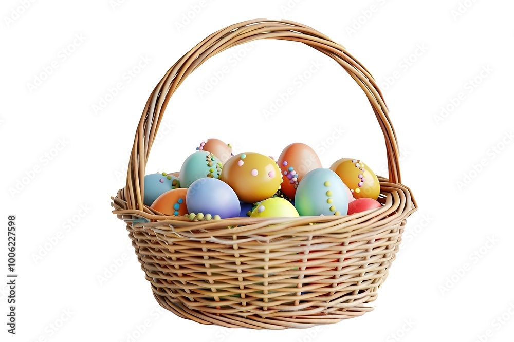 Eggs and colorful beads inside, on a white background, rendered in the style Eggs and colorful beads inside, on a white background, rendered in the style