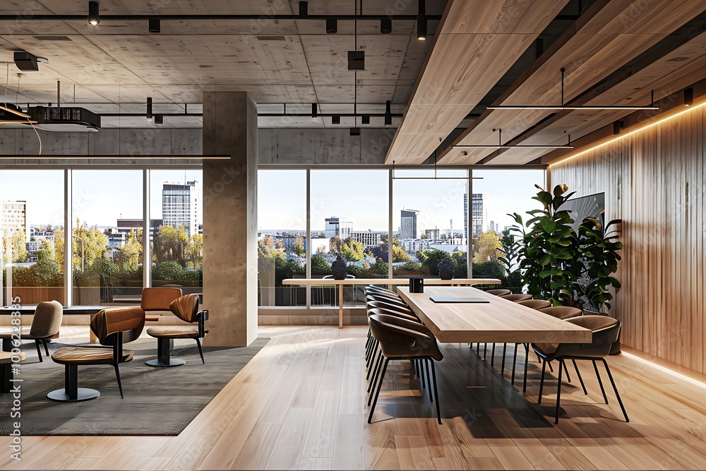 Fototapeta premium Interior of modern cafe with wooden walls