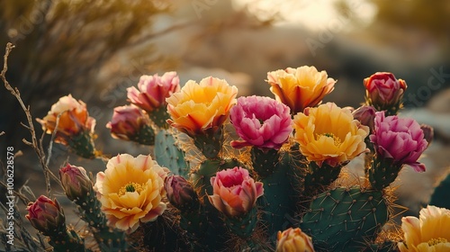 Wallpaper Mural Vibrant Blooming Cactus Flowers in Natural Habitat Torontodigital.ca