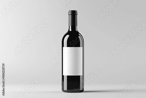  Red wine bottle mockup with a blank white label on a grey background. Created with Ai