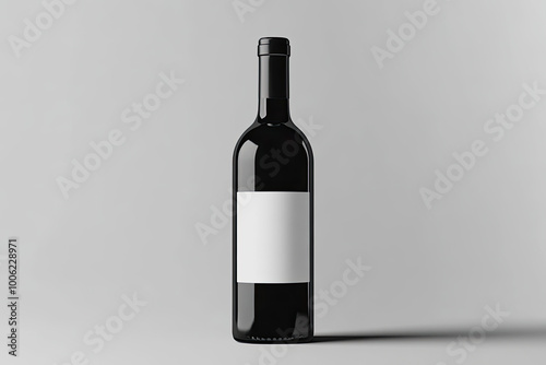 Red wine bottle mockup with a blank white label on a grey background. Created with Ai