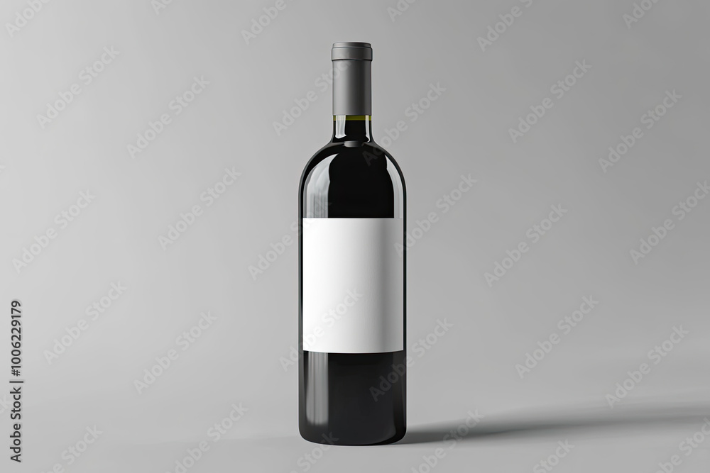Red wine bottle mockup with a blank white label on a grey background. Created with Ai Red wine bottle mockup with a blank white label on a grey background. Created with Ai