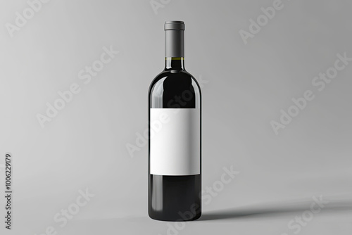 Red wine bottle mockup with a blank white label on a grey background. Created with Ai
