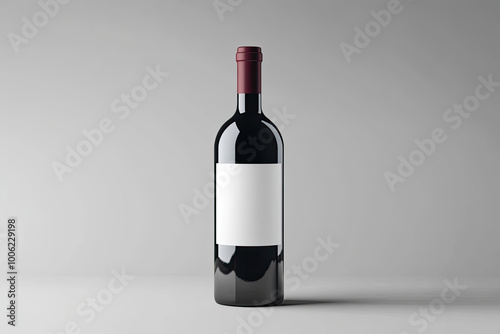 Wine bottle mockup with a blank label on a grey background. Created with Ai