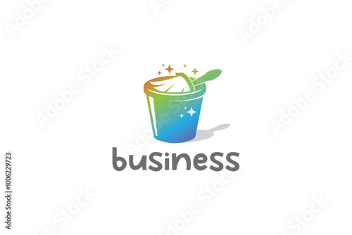 Logo design of bucket with paint and brush.