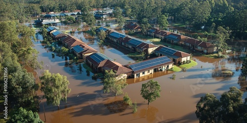 Aerial View of Flooded City Streets and Buildings After Heavy Rainfall