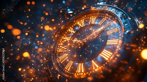 Glimmering Clock Face in Dazzling Light Show