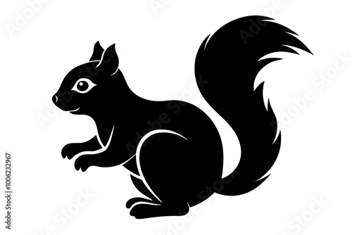 Fluffy-Tailed Squirrel in Climbing Stance Silhouette