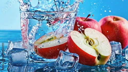 Apple closeup water, apples causing a vibrant splash