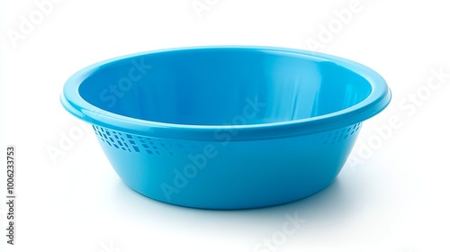 washbasin made of blue plastic. set apart against a white backdrop.