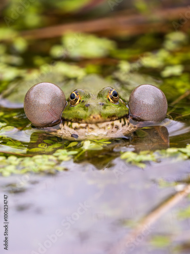 Close up of a Marsh Frog Bellowing