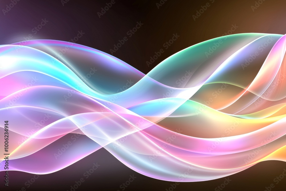 Obraz premium An abstract 3D render of an iridescent neon holographic twisted wave in motion. This would make a great banner, background, wallpaper, or cover.
