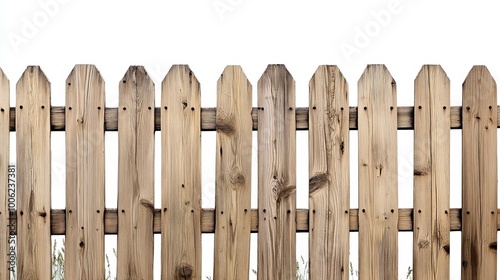 Wooden plank fence set apart on white