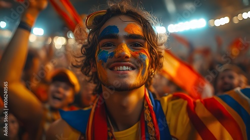 Enthusiastic Fan Celebrating at a Sports Event photo