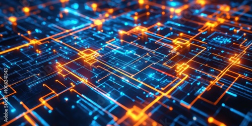 abstract technology background with glowing lines and dots