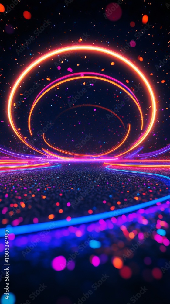 Obraz premium Neon lights creating abstract circular shapes background