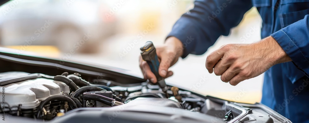 Mechanic Focused on Car Engine Repair Mechanic Focused on Car Engine Repair
