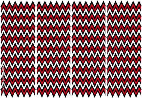 a red and black zigzag pattern on a white background

The design features a striking pattern with the following details:
•	Zigzag Lines: The design consists of repeated black and white zigzag lines, c