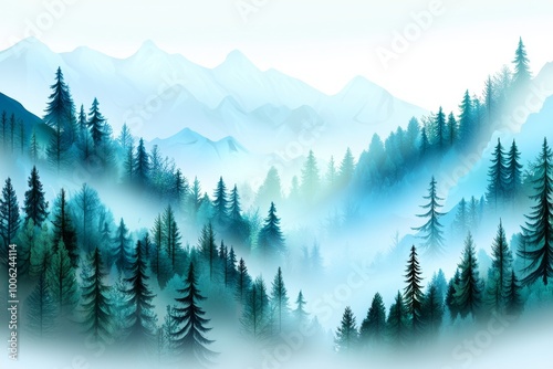 An enchanting wallpaper with blue shades in the blue mountains. A landscape with fog enveloping the mountain peaks is the backdrop.