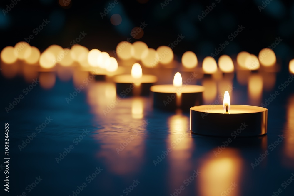 A row of candles lighting up a dark room, symbolizing the promise of hope through shared efforts A row of candles lighting up a dark room, symbolizing the promise of hope through shared efforts