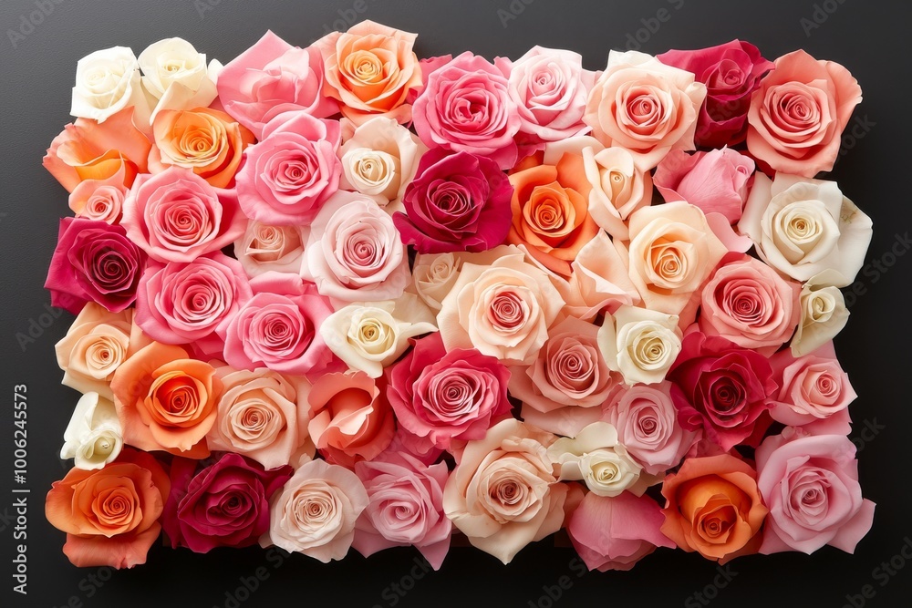 Pink and yellow roses on a floral wallpaper. Stock photo Pink and yellow roses on a floral wallpaper. Stock photo