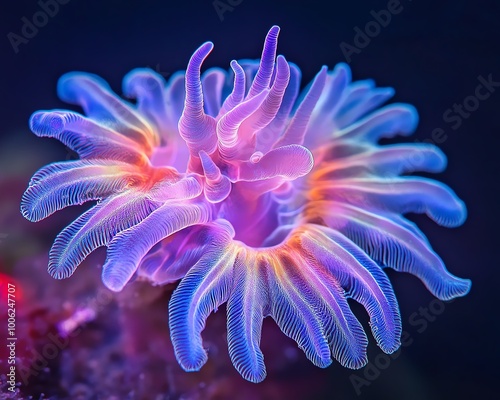 Vibrant coral reefs teeming with mythical creatures, underwater conservation, enchanting colors photo