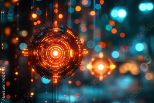 Futuristic Cybernetic Network Connections at Night 