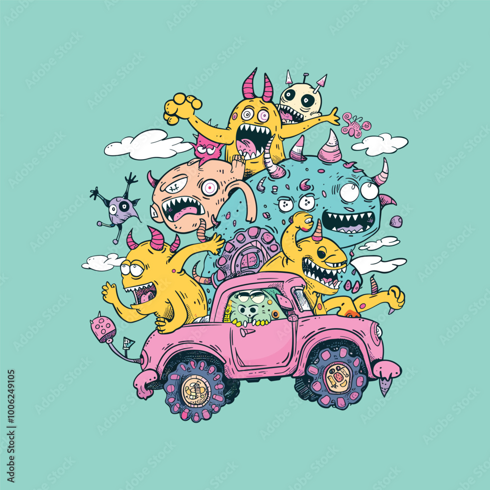 Monster car Hand Drawn Doodle Vector Design Monster car Hand Drawn Doodle Vector Design