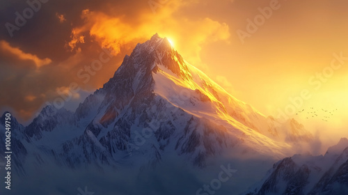 Breathtaking sunset over majestic mountain range natural landscape outdoor scenery serene viewpoint nature's beauty photo